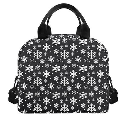 White And Grey Snowflake Pattern Print Insulated Lunch Bag