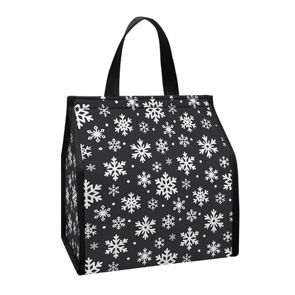 White And Grey Snowflake Pattern Print Insulated Lunch Tote
