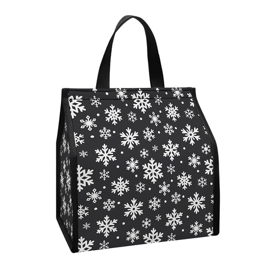White And Grey Snowflake Pattern Print Insulated Lunch Tote