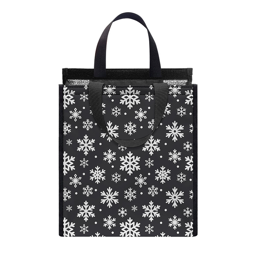 White And Grey Snowflake Pattern Print Insulated Lunch Tote