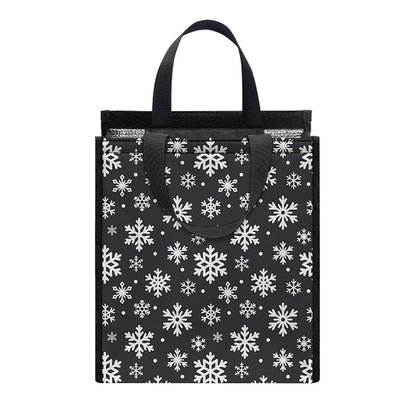 White And Grey Snowflake Pattern Print Insulated Lunch Tote