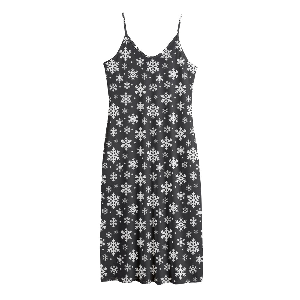 White And Grey Snowflake Pattern Print Jersey Midi Cami Dress
