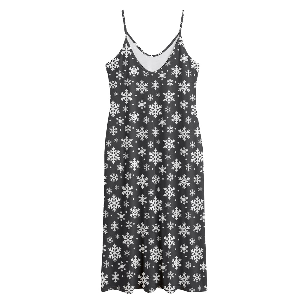 White And Grey Snowflake Pattern Print Jersey Midi Cami Dress