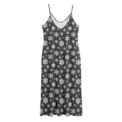 White And Grey Snowflake Pattern Print Jersey Midi Cami Dress