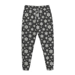 White And Grey Snowflake Pattern Print Jogger Pants