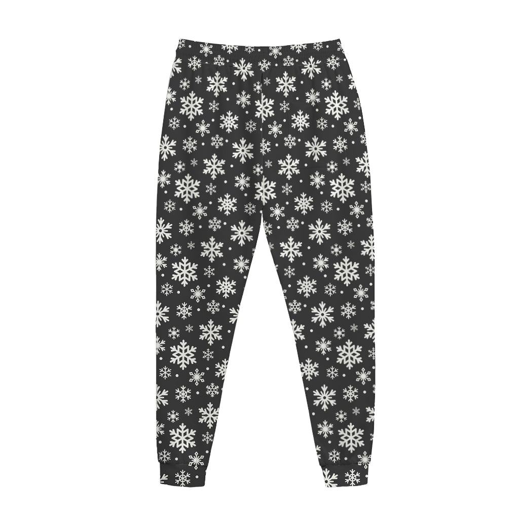 White And Grey Snowflake Pattern Print Jogger Pants