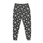 White And Grey Snowflake Pattern Print Jogger Pants