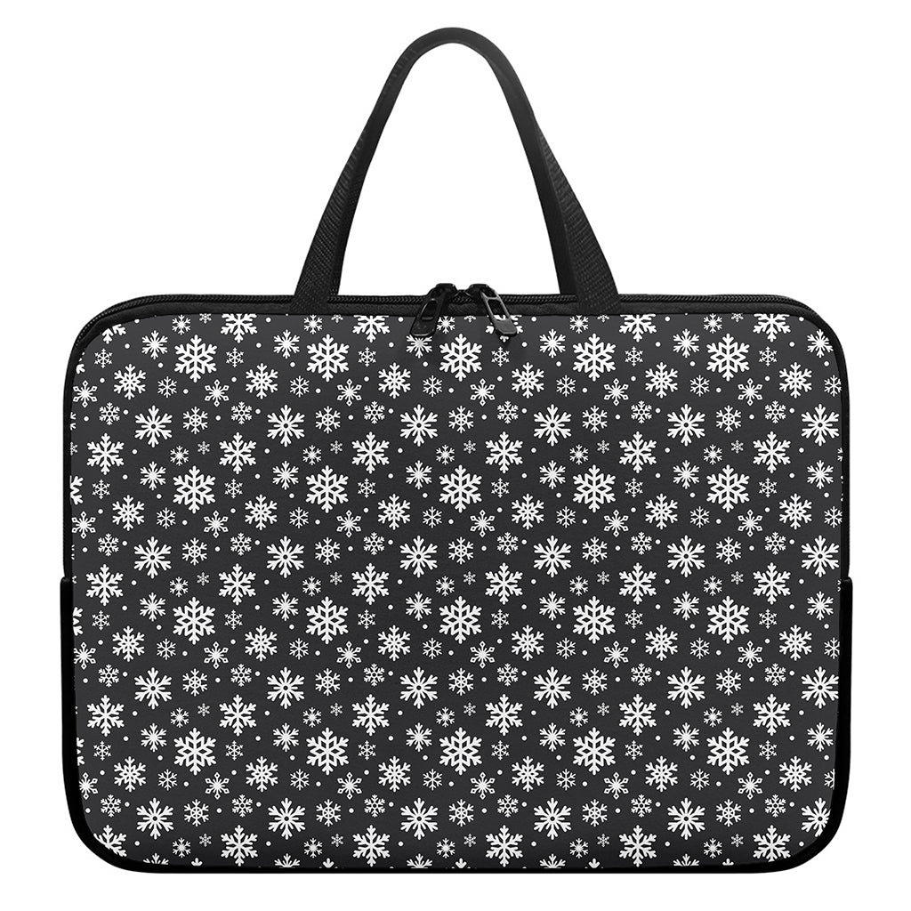 White And Grey Snowflake Pattern Print Laptop Sleeve With Handle
