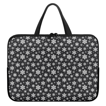 White And Grey Snowflake Pattern Print Laptop Sleeve With Handle
