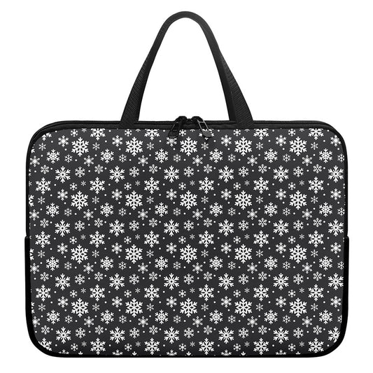 White And Grey Snowflake Pattern Print Laptop Sleeve With Handle