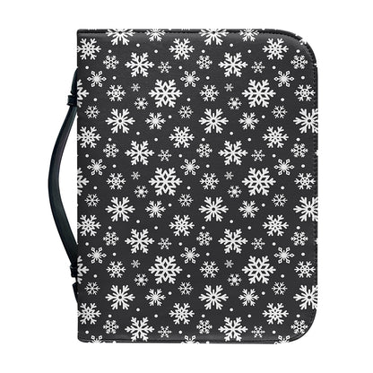 White And Grey Snowflake Pattern Print Leather Bible Cover