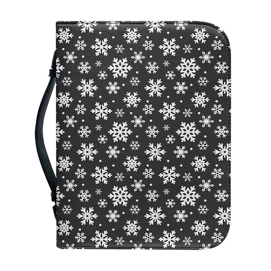 White And Grey Snowflake Pattern Print Leather Bible Cover