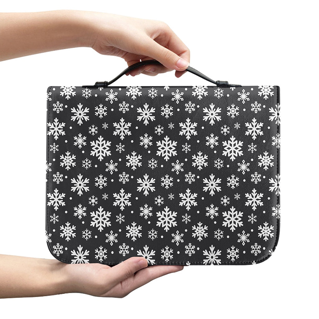 White And Grey Snowflake Pattern Print Leather Bible Cover