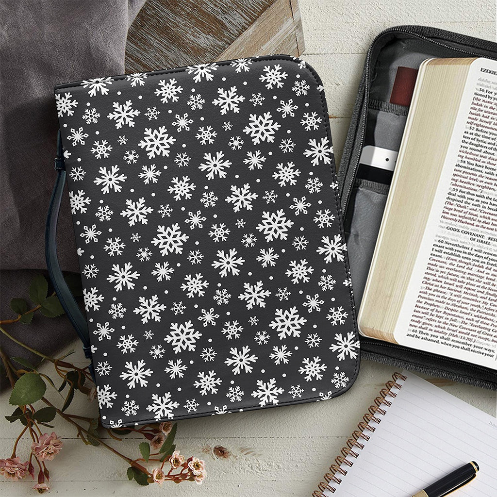 White And Grey Snowflake Pattern Print Leather Bible Cover