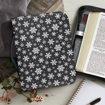 White And Grey Snowflake Pattern Print Leather Bible Cover