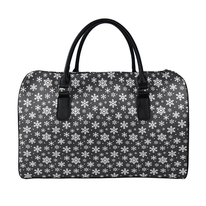 White And Grey Snowflake Pattern Print Leather Duffle Bag