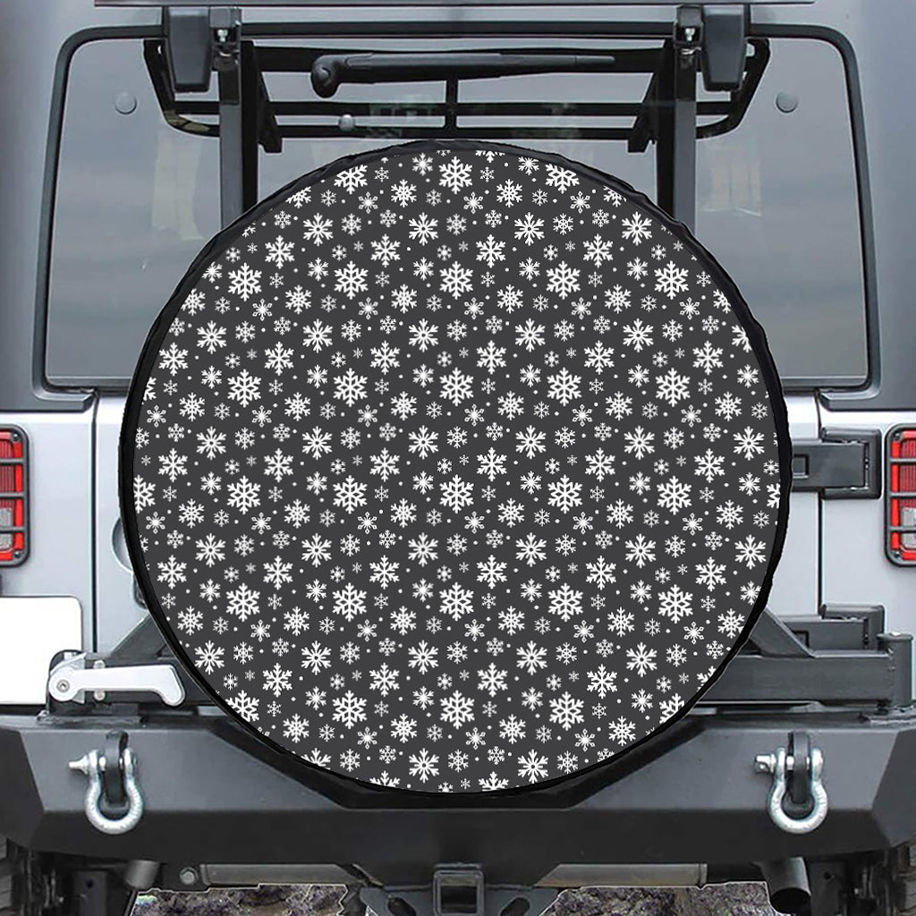 White And Grey Snowflake Pattern Print Leather Spare Tire Cover