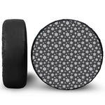 White And Grey Snowflake Pattern Print Leather Spare Tire Cover