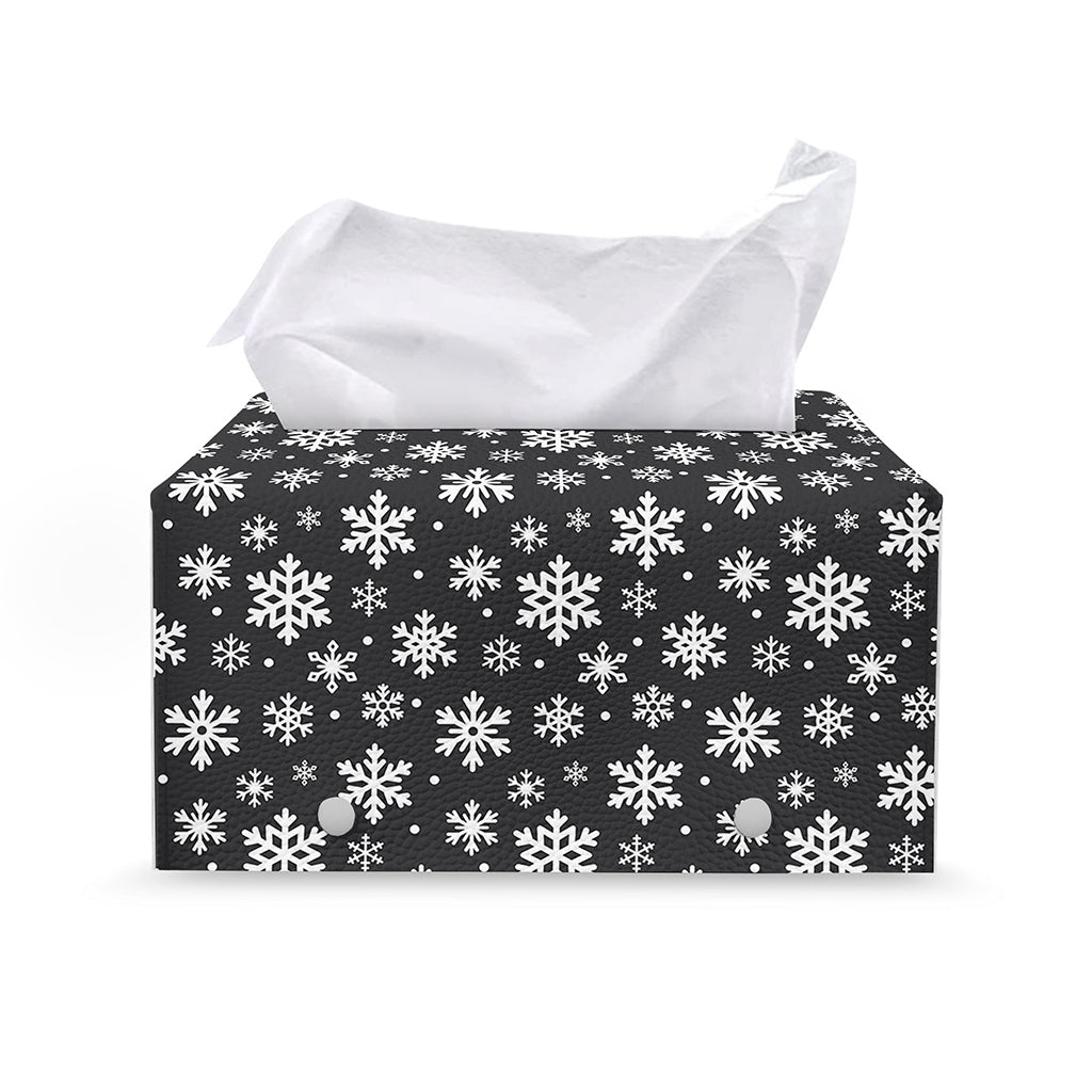 White And Grey Snowflake Pattern Print Leather Tissue Box Cover