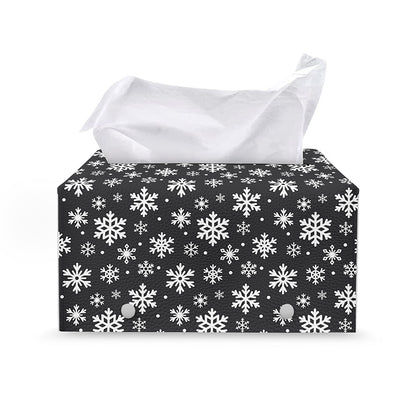 White And Grey Snowflake Pattern Print Leather Tissue Box Cover