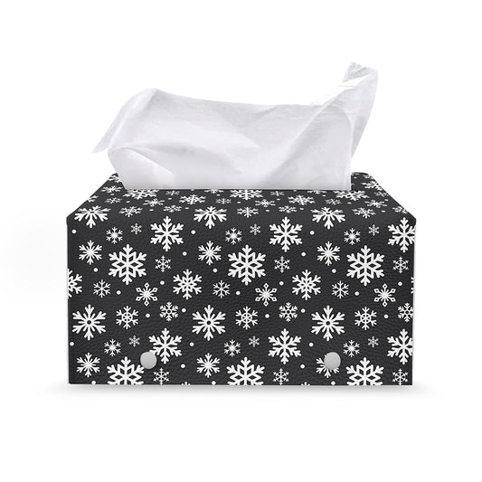 White And Grey Snowflake Pattern Print Leather Tissue Box Cover