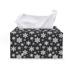 White And Grey Snowflake Pattern Print Leather Tissue Box Cover