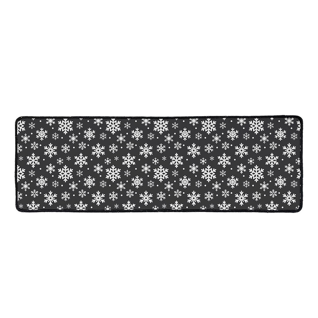 White And Grey Snowflake Pattern Print Long Kitchen Mat