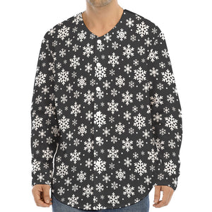 White And Grey Snowflake Pattern Print Long Sleeve Baseball Jersey