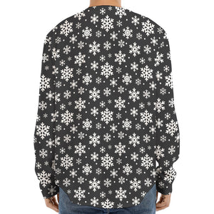 White And Grey Snowflake Pattern Print Long Sleeve Baseball Jersey