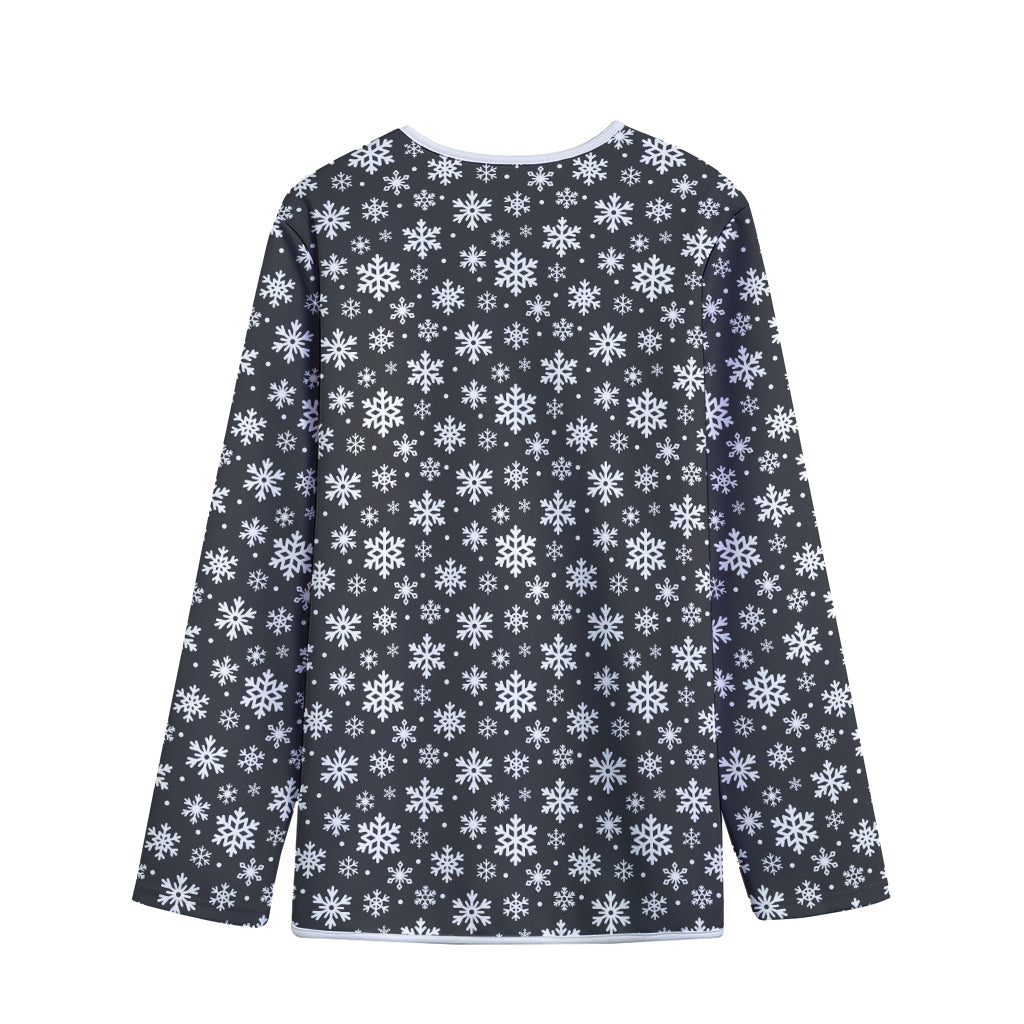 White And Grey Snowflake Pattern Print Long Sleeve Short Coat