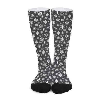 White And Grey Snowflake Pattern Print Long Socks