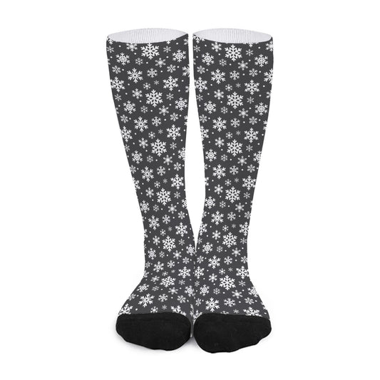 White And Grey Snowflake Pattern Print Long Socks