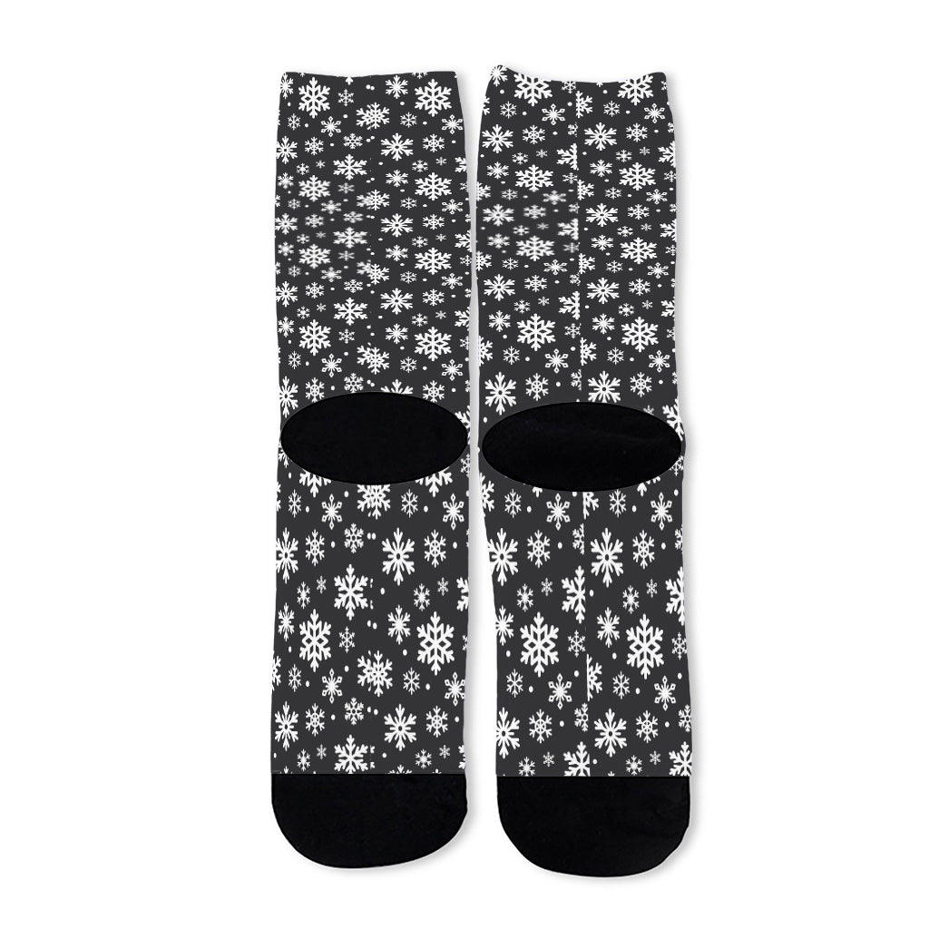 White And Grey Snowflake Pattern Print Long Socks