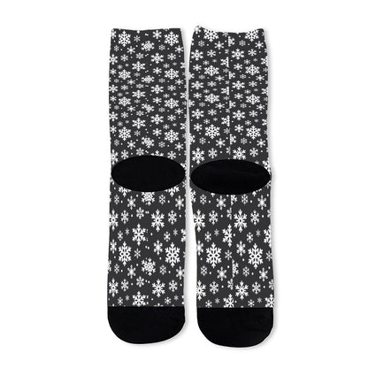 White And Grey Snowflake Pattern Print Long Socks
