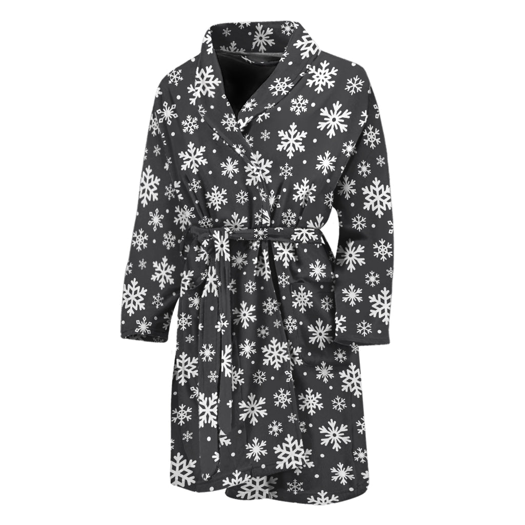 White And Grey Snowflake Pattern Print Men's Bathrobe