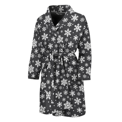 White And Grey Snowflake Pattern Print Men's Bathrobe