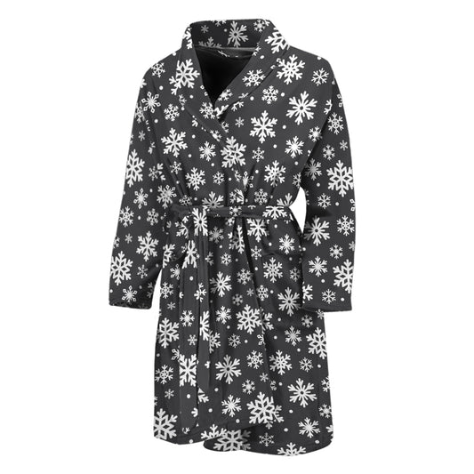 White And Grey Snowflake Pattern Print Men's Bathrobe