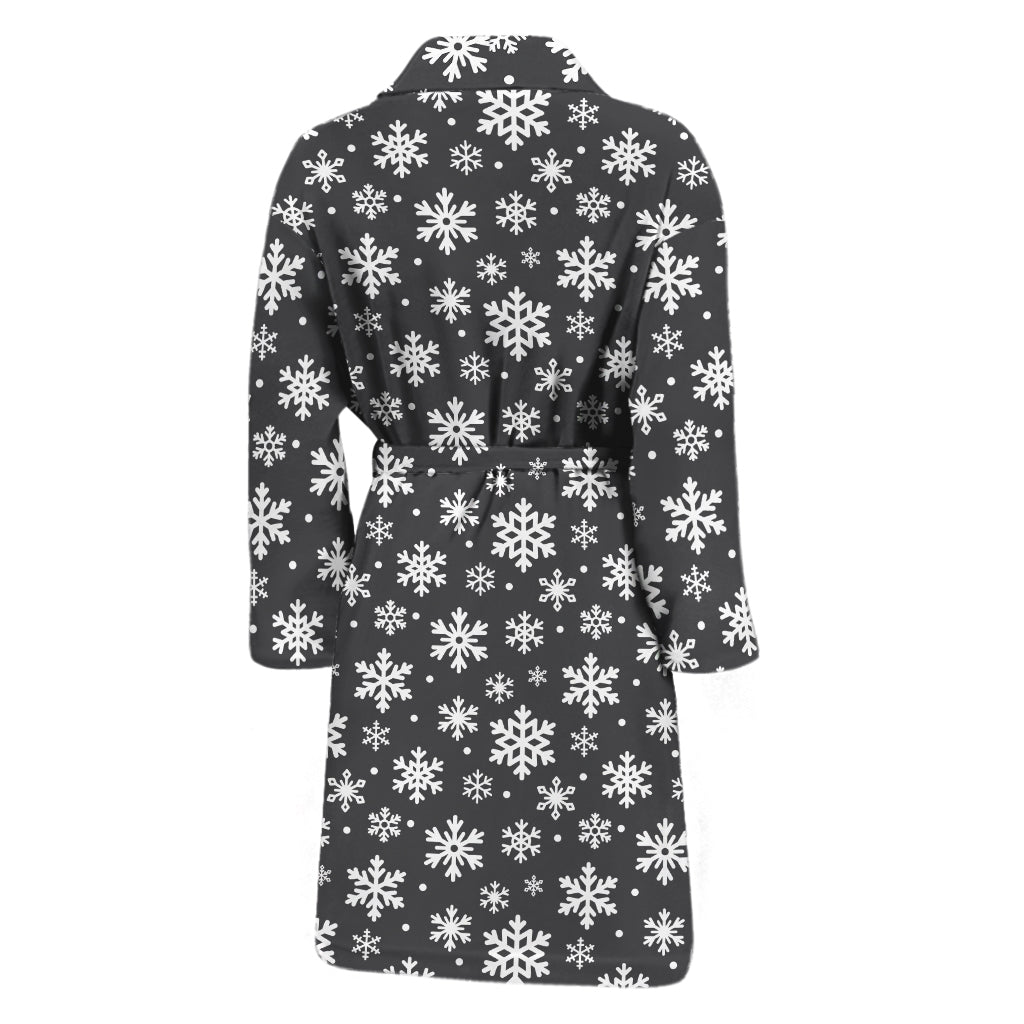 White And Grey Snowflake Pattern Print Men's Bathrobe