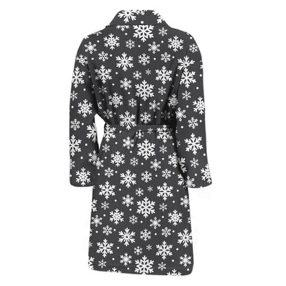 White And Grey Snowflake Pattern Print Men's Bathrobe