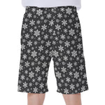 White And Grey Snowflake Pattern Print Men's Beach Shorts