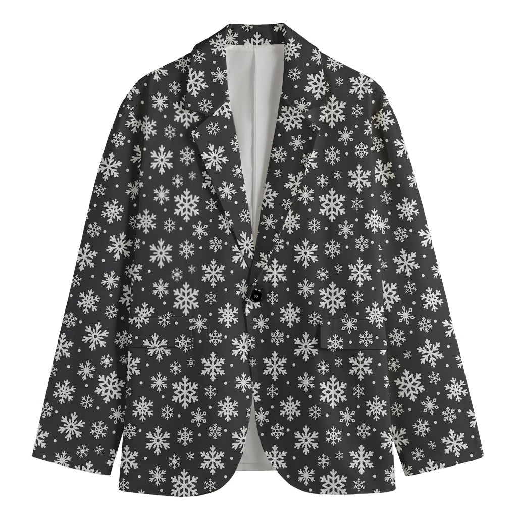 White And Grey Snowflake Pattern Print Men's Blazer