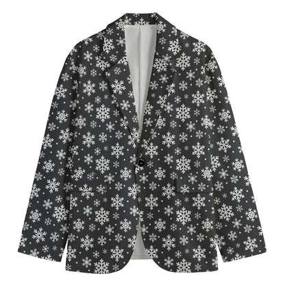 White And Grey Snowflake Pattern Print Men's Blazer