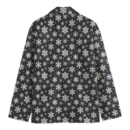 White And Grey Snowflake Pattern Print Men's Blazer