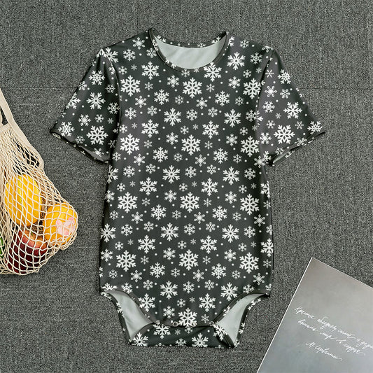 White And Grey Snowflake Pattern Print Men's Bodysuit