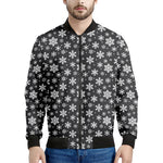White And Grey Snowflake Pattern Print Men's Bomber Jacket