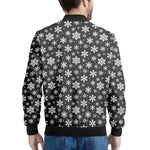 White And Grey Snowflake Pattern Print Men's Bomber Jacket