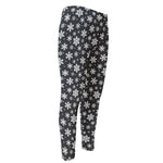 White And Grey Snowflake Pattern Print Men's Compression Pants