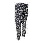 White And Grey Snowflake Pattern Print Men's Compression Pants