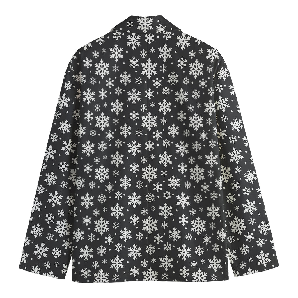 White And Grey Snowflake Pattern Print Men's Cotton Blazer