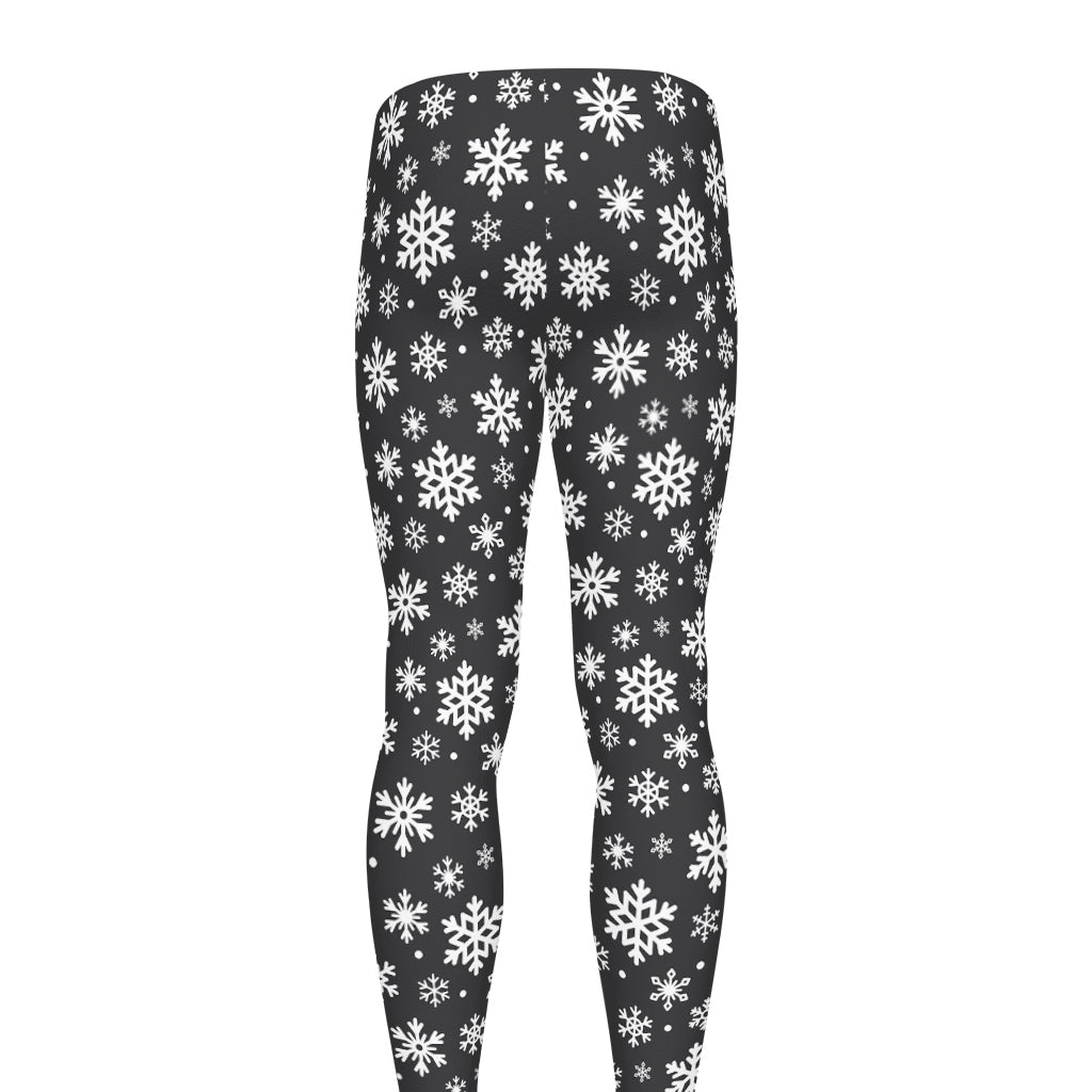 White And Grey Snowflake Pattern Print Men's leggings
